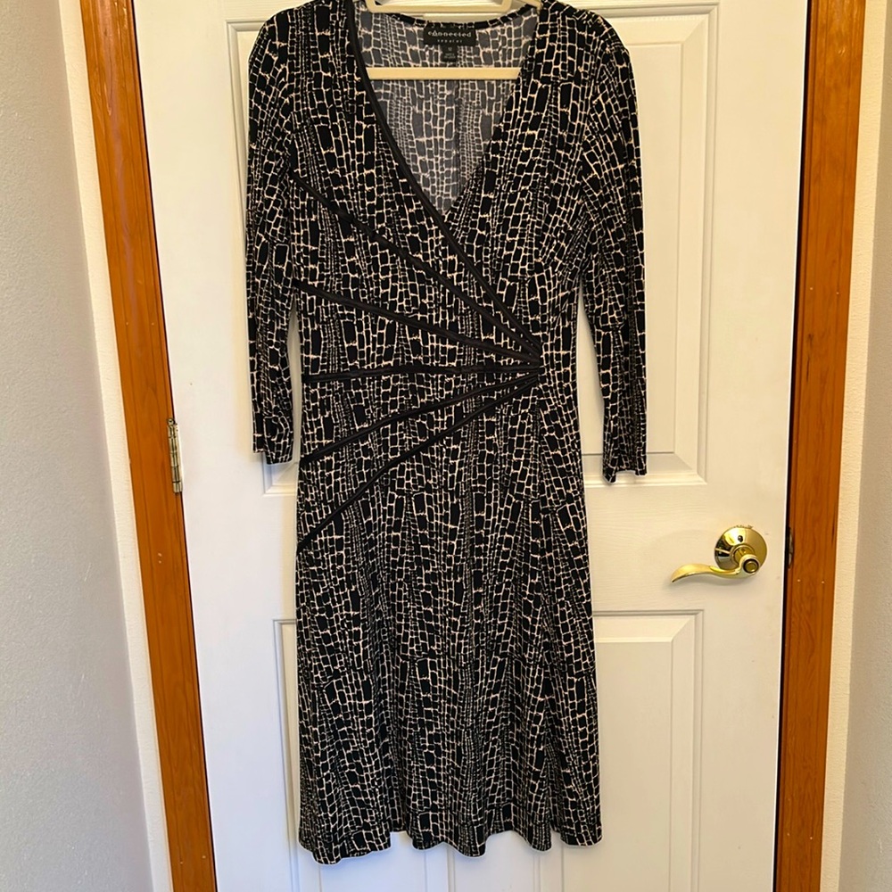 Connected apparel, Party dress, size 12, black print w tan background